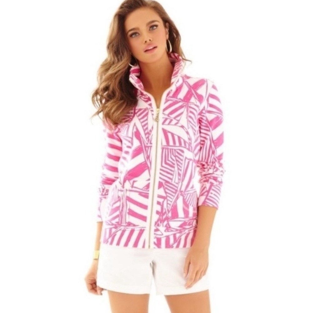 Lilly Pulitzer Pink and White Leona Zip Up Jacket Size XXS